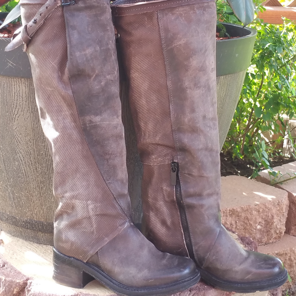 AS98 NOCTURNE TAUPE BROWN LEATHER KNEE HIGH BOOTS